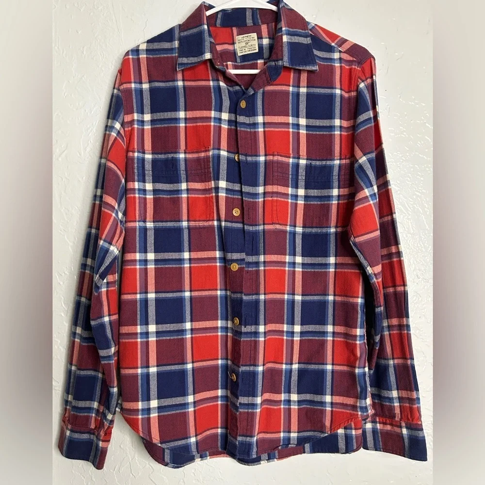J. Crew Red and Blue Plaid Flannel Casual Shirt Cabincore Outdoor Picnic Comfy